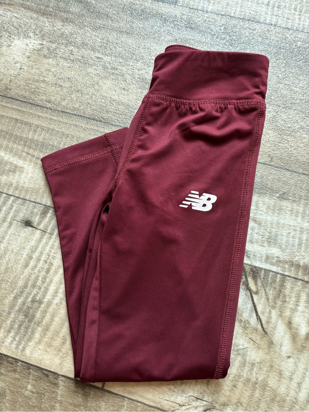 New Balance Burgundy Kids Athletic Leggings with White Logo